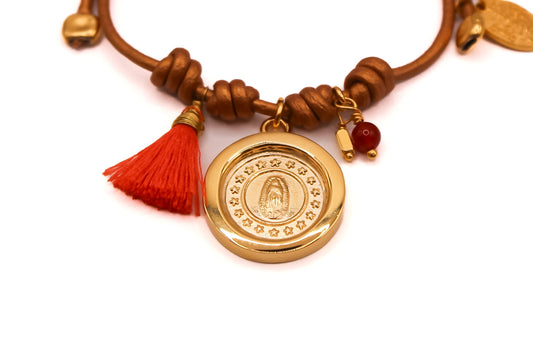 Pulsera cuero cobre Virgen de Guadalupe