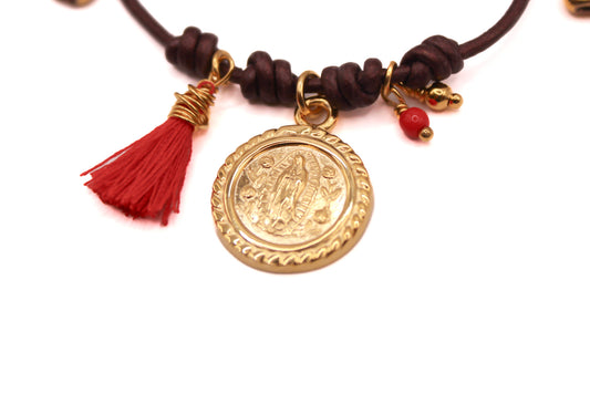 Pulsera Cuero y aplicaciones Virgen de Guadalupe