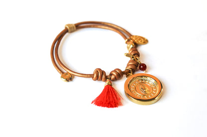 Pulsera cuero cobre Virgen de Guadalupe