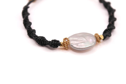 Pulsera Cuero Trenzado con Perla Barroca