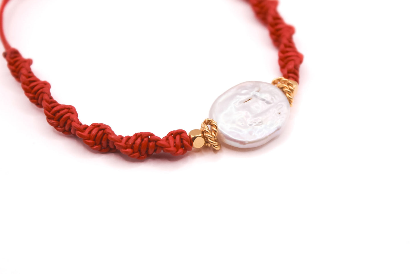 Pulsera Cuero Trenzado con Perla Barroca