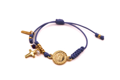 Pulsera Cuero con Virgen y Cruz
