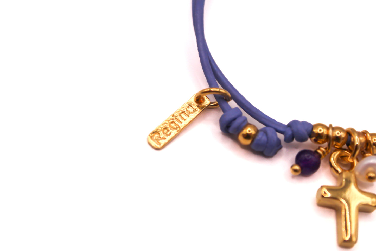 Pulsera Cuero con Virgen y Cruz