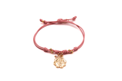 Pulsera Cuero con dije en flor de Virgen de Guadalupe
