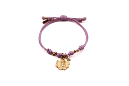 Pulsera Cuero con dije en flor de Virgen de Guadalupe