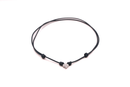 Collar Cuero Azul con Cruz Chica