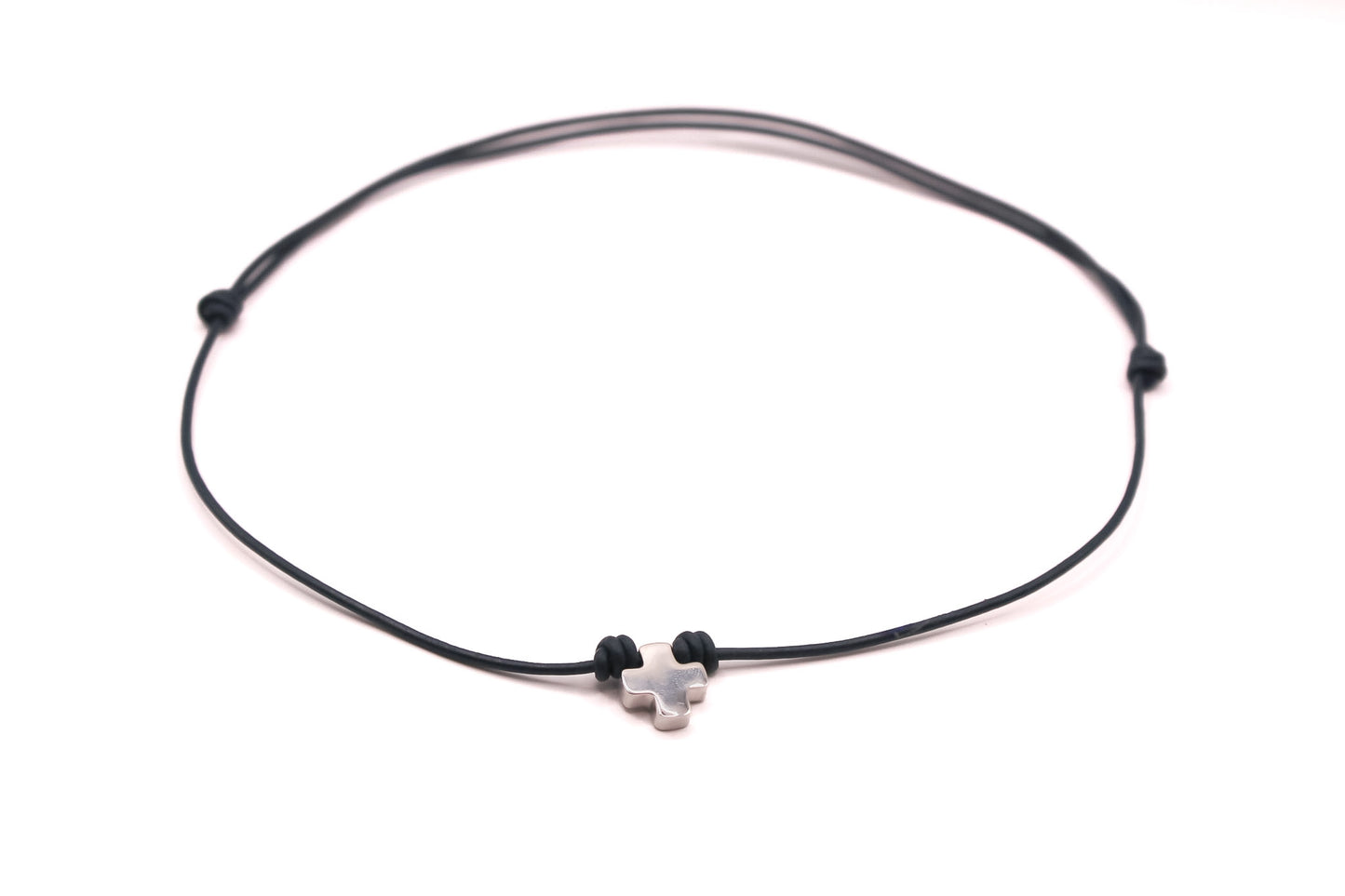 Collar Cuero Azul con Cruz Grande
