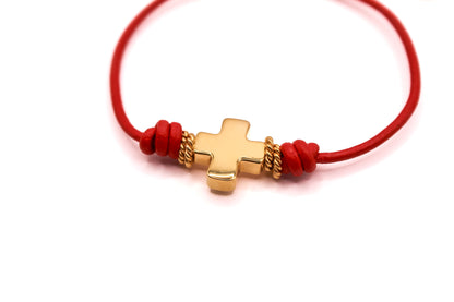 Pulsera Cuero Cruz y Cadena