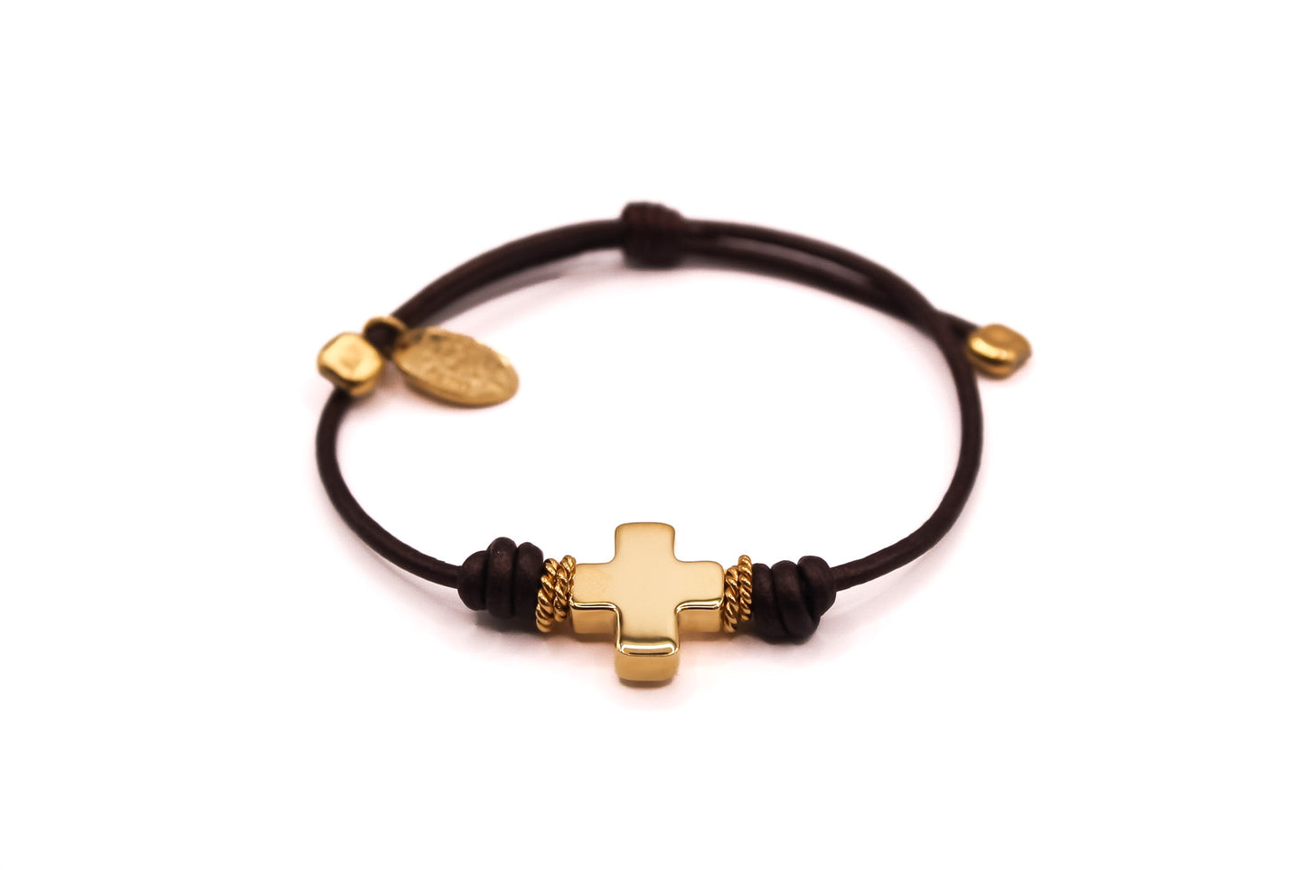 Pulsera Cuero Cruz y Cadena