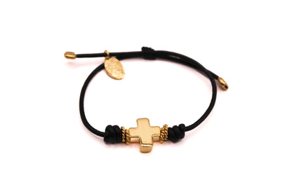 Pulsera Cuero Cruz y Cadena
