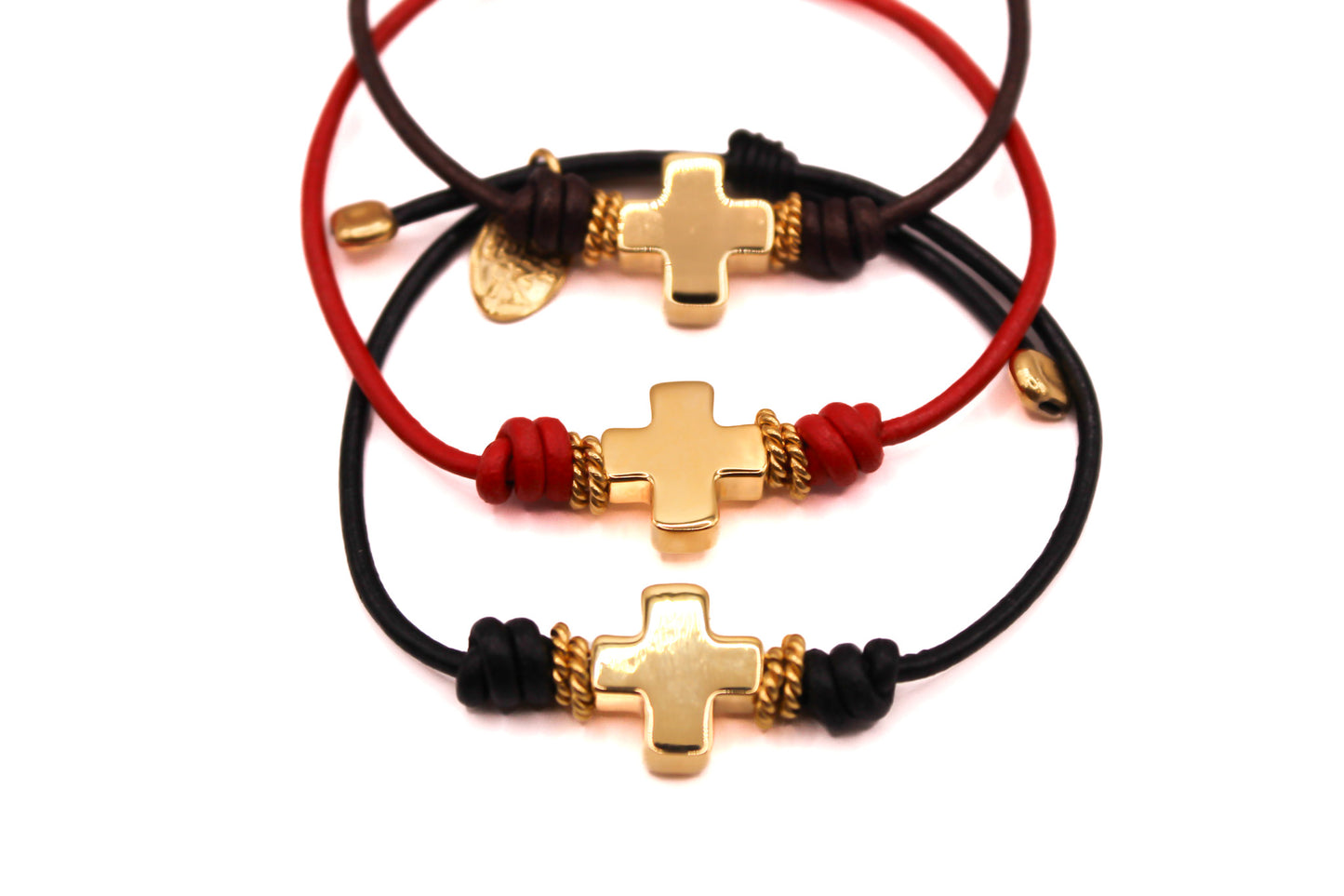 Pulsera Cuero Cruz y Cadena