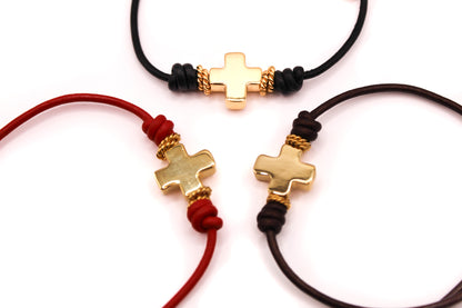 Pulsera Cuero Cruz y Cadena