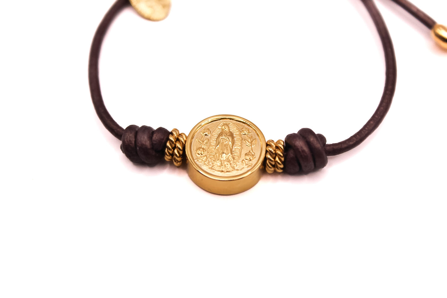 Pulsera Cuero Chocolate Virgen de Guadalupe
