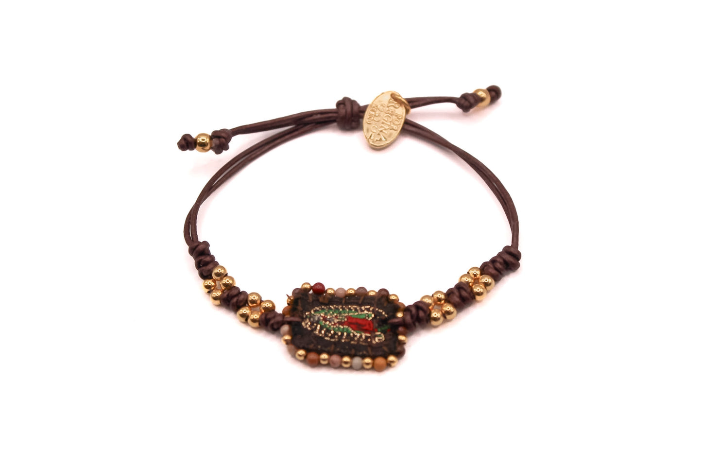 Pulsera Cuero Bordado con Escapulario
