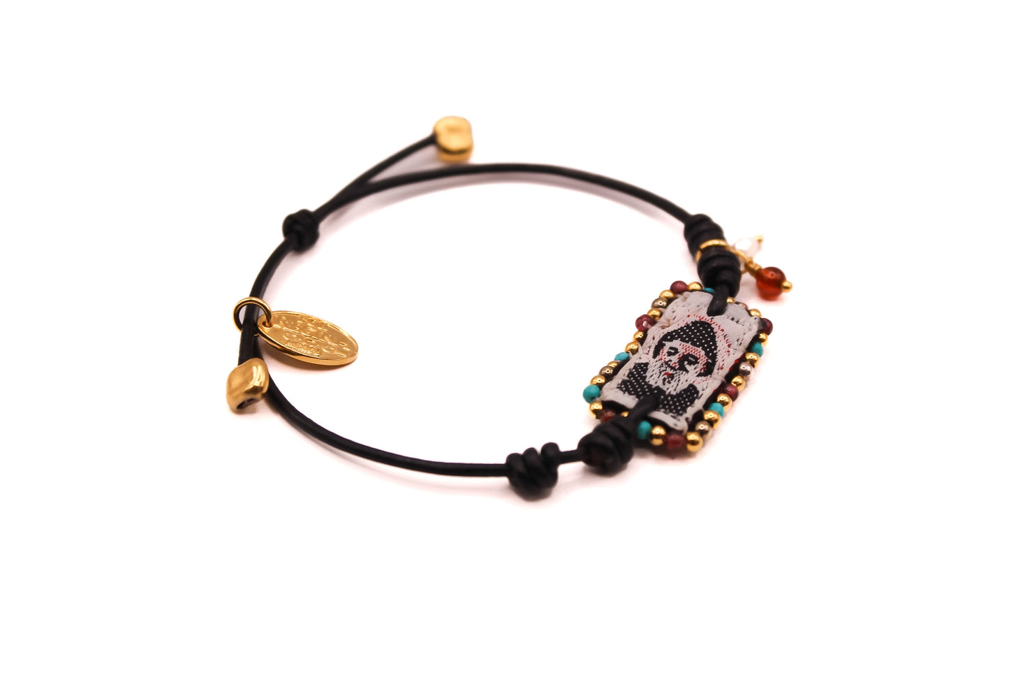Pulsera Cuero con Escapulario Bordado