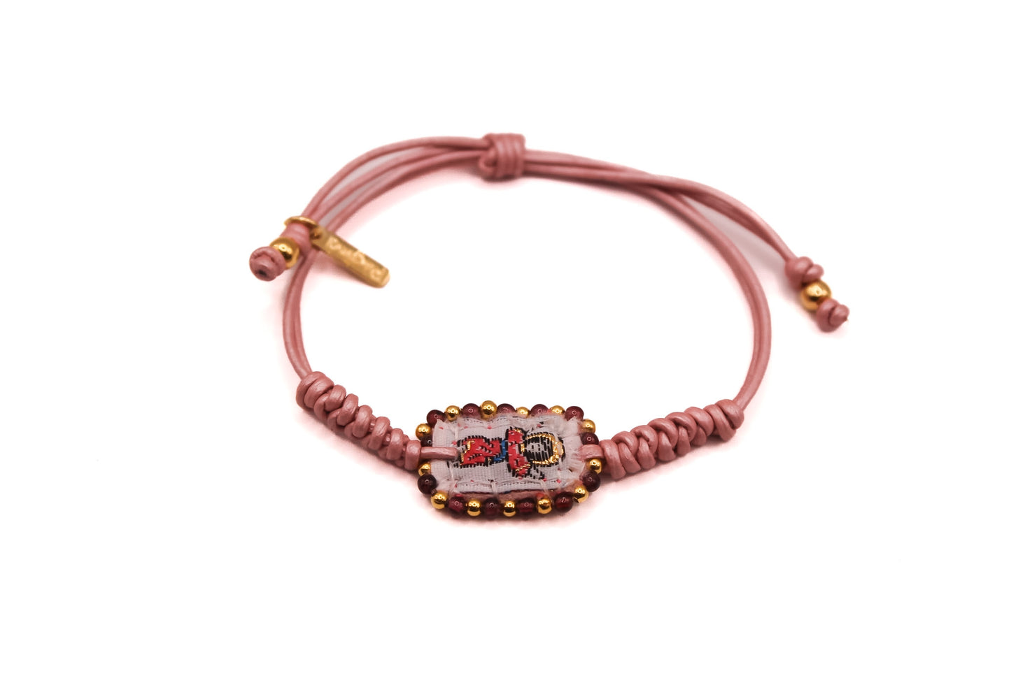 Pulsera Cuero con Escapulario Bordado