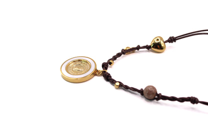 Collar de cuero Virgen de Guadalupe en esmalte blanco
