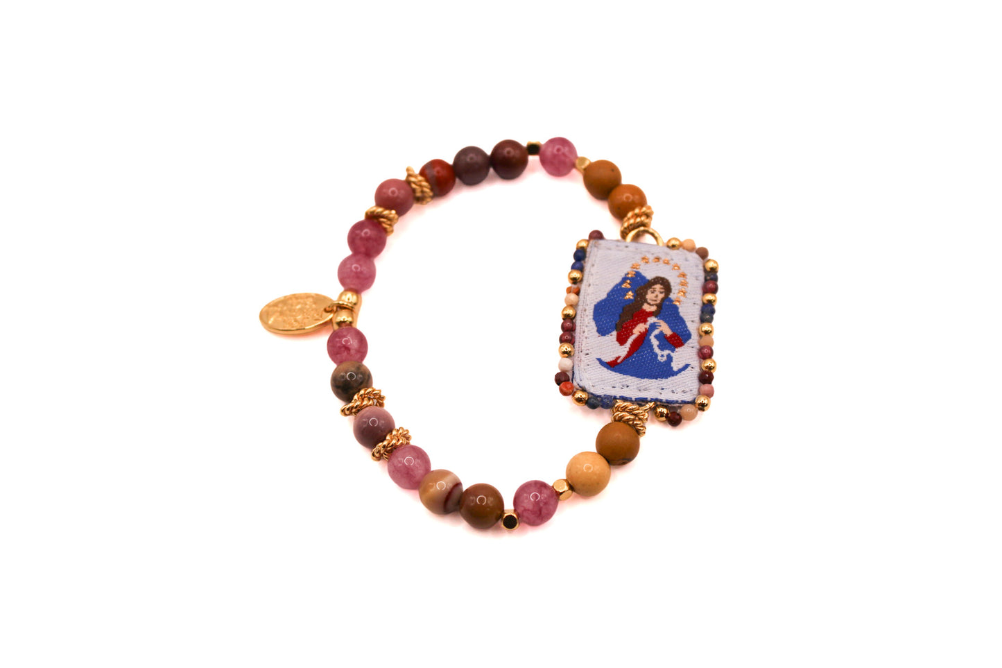 Pulsera Turmalina y Jasper con Escapulario Virgen de los Desatanudos