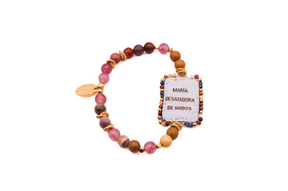 Pulsera Turmalina y Jasper con Escapulario Virgen de los Desatanudos