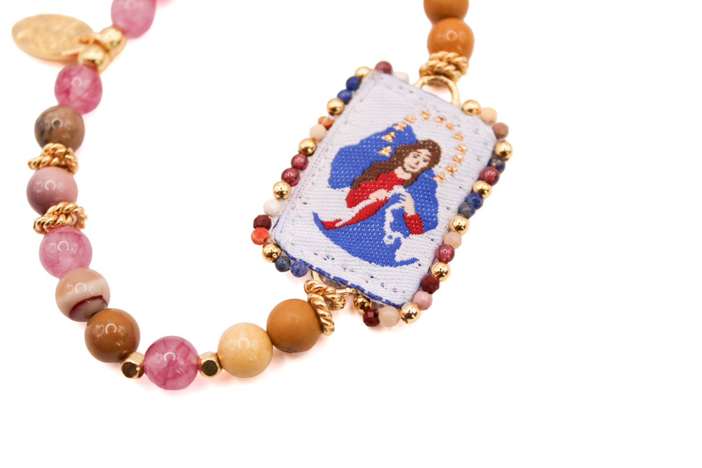 Pulsera Turmalina y Jasper con Escapulario Virgen de los Desatanudos