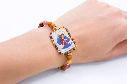 Pulsera Turmalina y Jasper con Escapulario Virgen de los Desatanudos