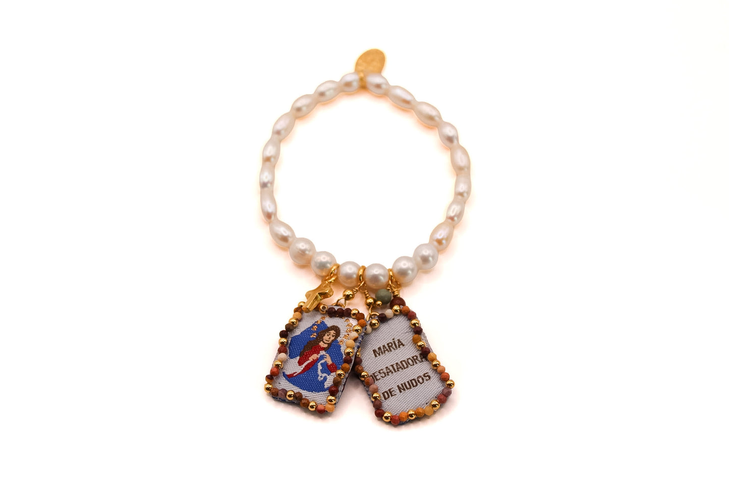 Pulsera de Perlas con Escapulario Virgen Desatanudos