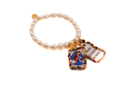 Pulsera de Perlas con Escapulario Virgen Desatanudos