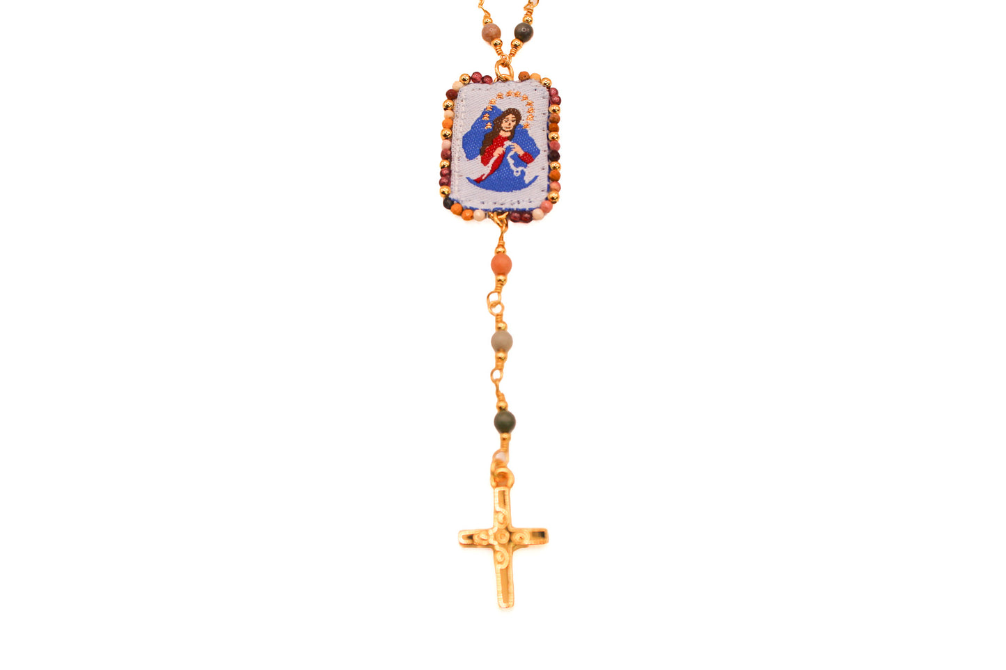 Collar Turmalina y Jasper con Escapulario Virgen de los Desatanudo