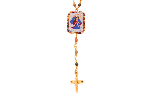 Collar Turmalina y Jasper con Escapulario Virgen de los Desatanudo