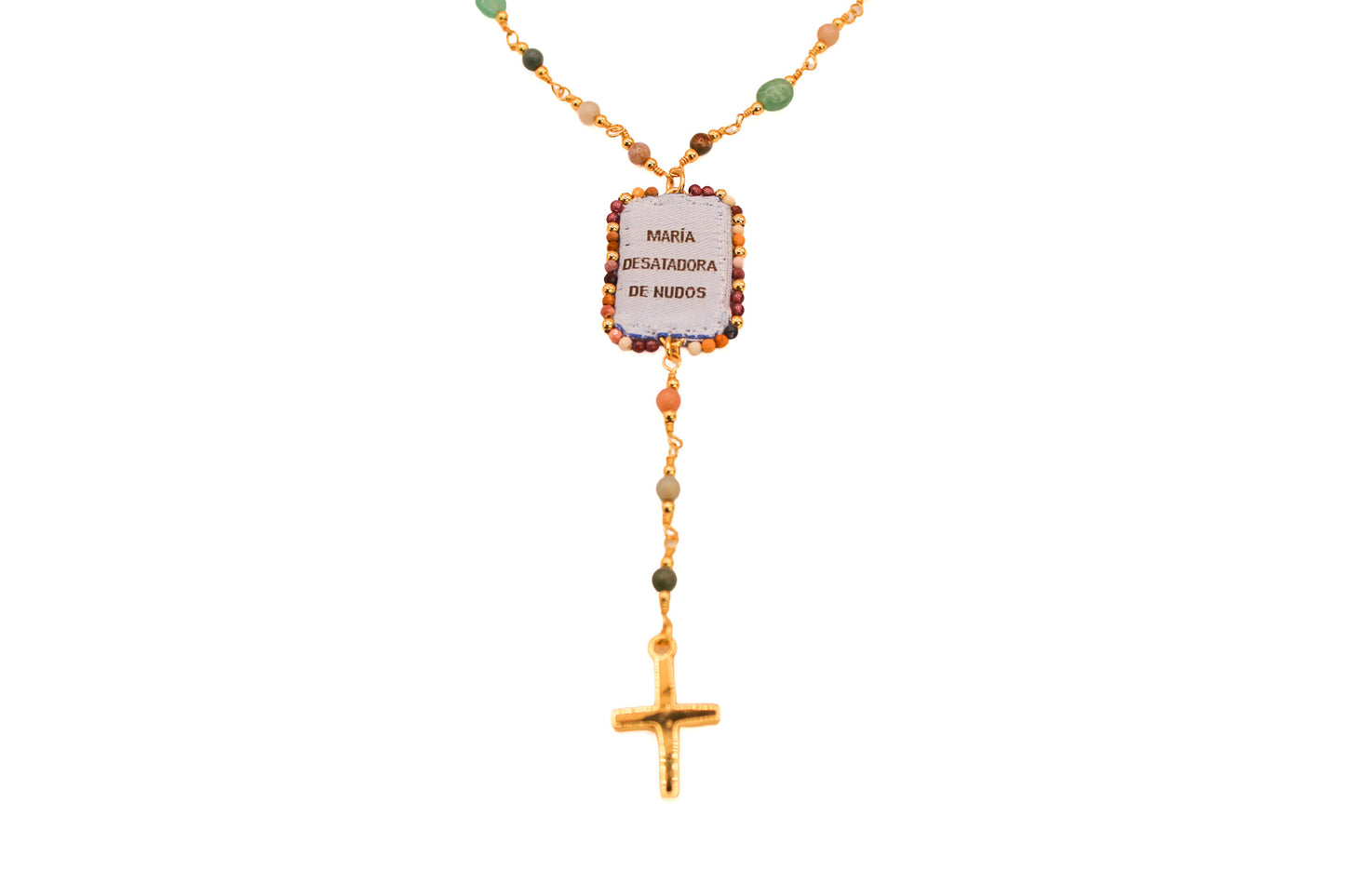 Collar Turmalina y Jasper con Escapulario Virgen de los Desatanudo