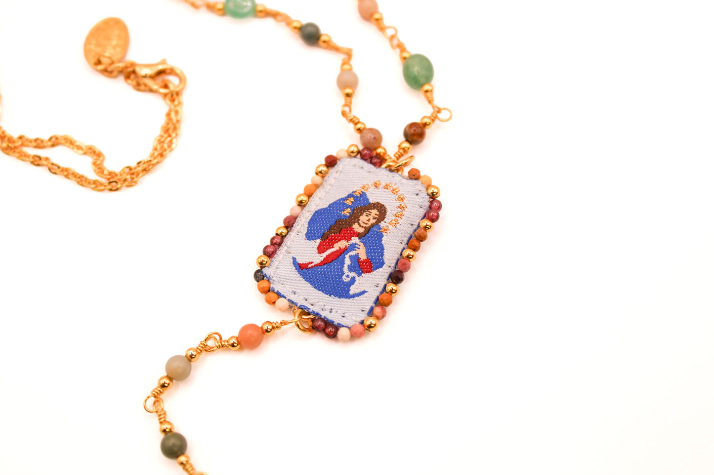Collar Turmalina y Jasper con Escapulario Virgen de los Desatanudo