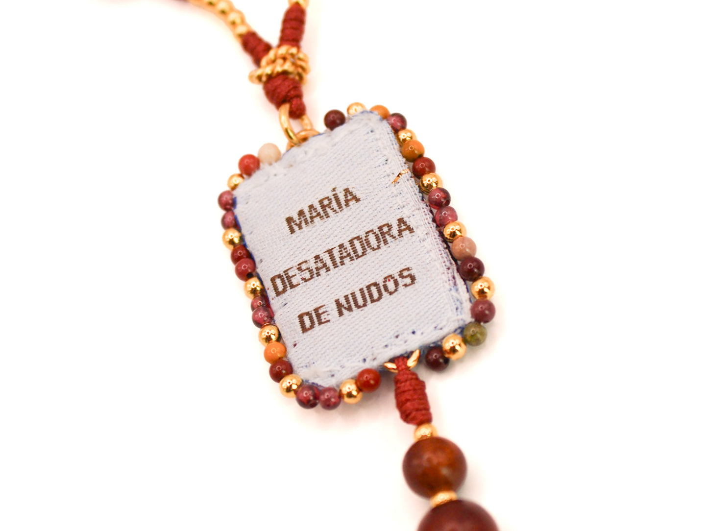 Rosario de Cuentas de Madera con Escapulario Virgen Desatanudos