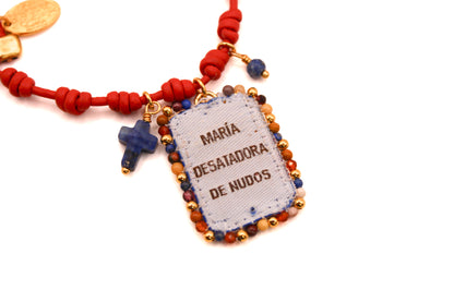 Pulsera Cuero Rojo con Escapulario Virgen de los Desatanudos