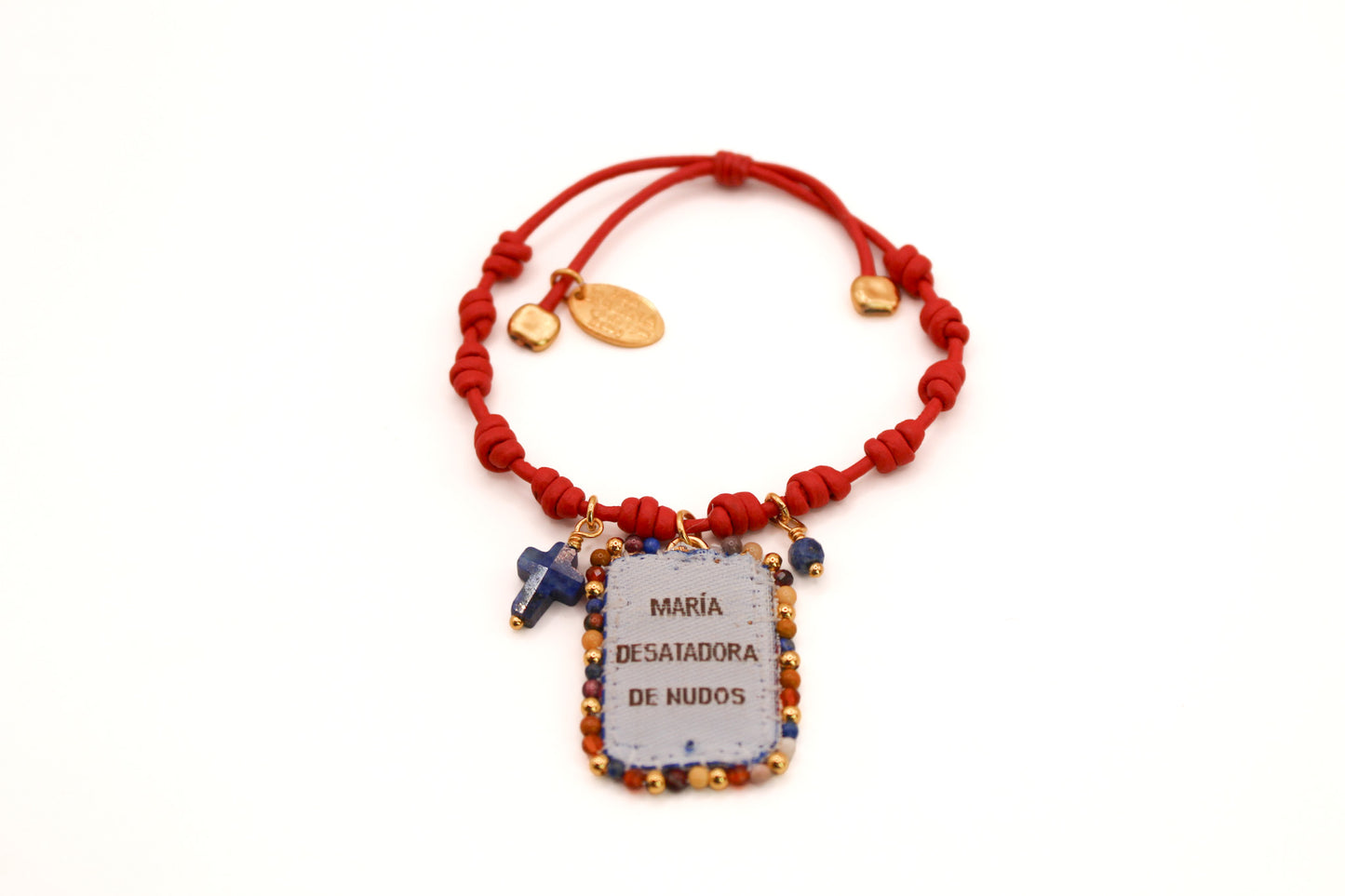 Pulsera Cuero Rojo con Escapulario Virgen de los Desatanudos